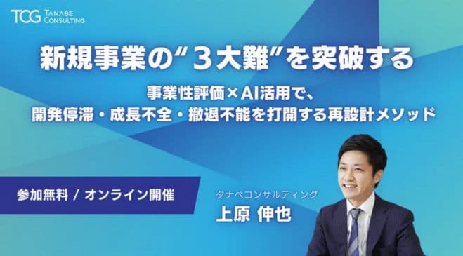 新規事業の“3大難”を突破するー事業性評価×AI活用で、開発停滞・成長不全・撤退不能を打開する再設計メソッドー【無料/動画視聴版ウェビナー】